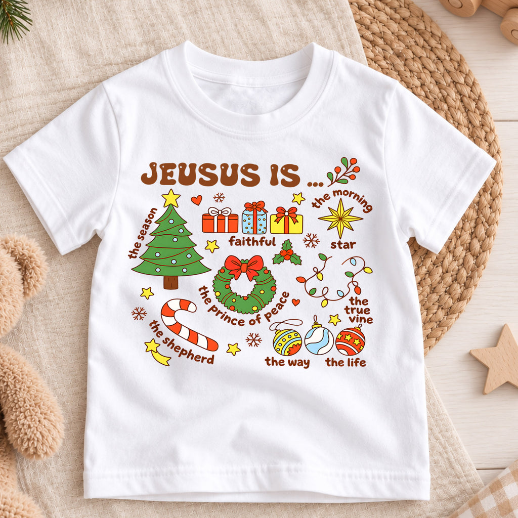 Jesus Is Christmas Kids Shirt, Christian Christmas Tee, Reason for the Season Faith Holiday Shirt for Kids, Religious Christmas Gift — product view 3