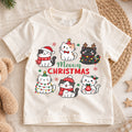 Meowy Christmas Kids Shirt, Cute Christmas Cat Tee, Holiday Kitty Shirt for Cat Lover Kids, Funny Festive Christmas Outfit and Gift — product view 1