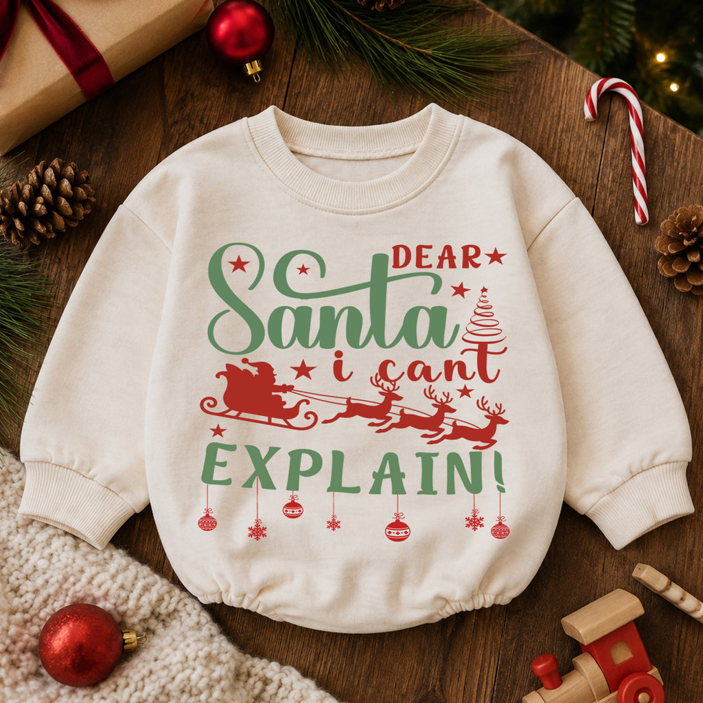 Dear Santa I Can't Explain Christmas Baby Romper, Funny Santa Sleigh Holiday Outfit, Toddler Xmas Romper, Cute 1st Christmas Gift — product view 6