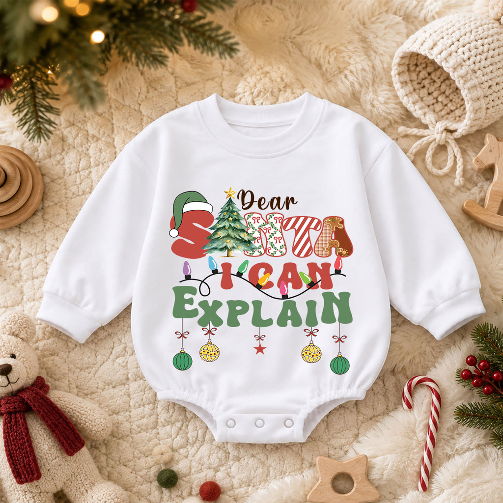 Funny Christmas Baby Romper, Dear Santa I Can Explain Holiday Outfit, Retro Santa Quote Romper, Toddler 1st Christmas Gift — product view 3