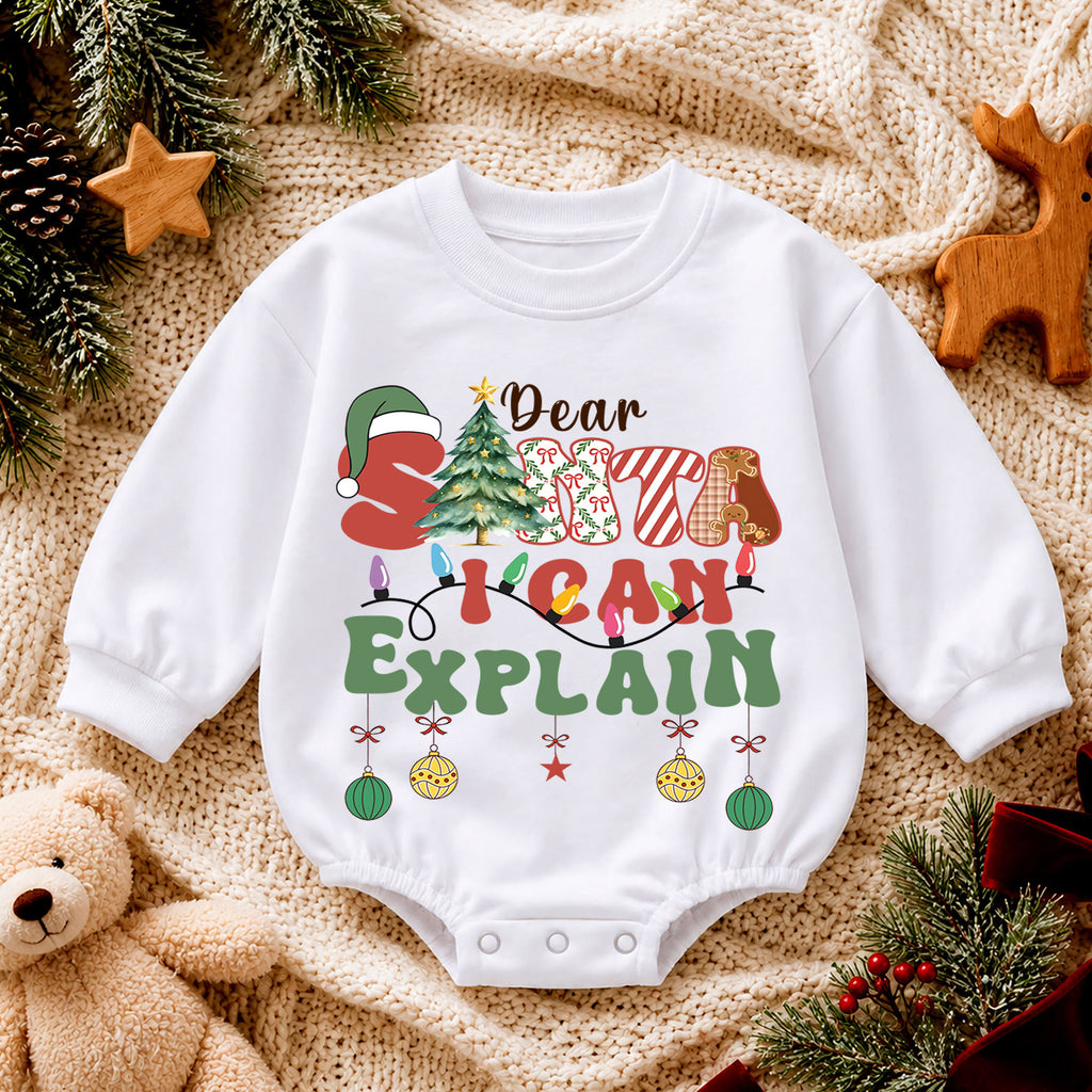 Funny Christmas Baby Romper, Dear Santa I Can Explain Holiday Outfit, Retro Santa Quote Romper, Toddler 1st Christmas Gift — product view 4