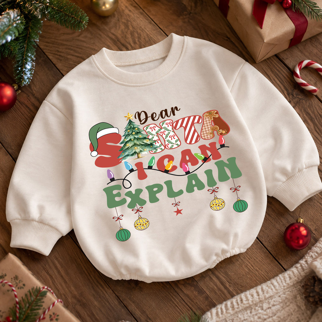 Funny Christmas Baby Romper, Dear Santa I Can Explain Holiday Outfit, Retro Santa Quote Romper, Toddler 1st Christmas Gift — product view 5