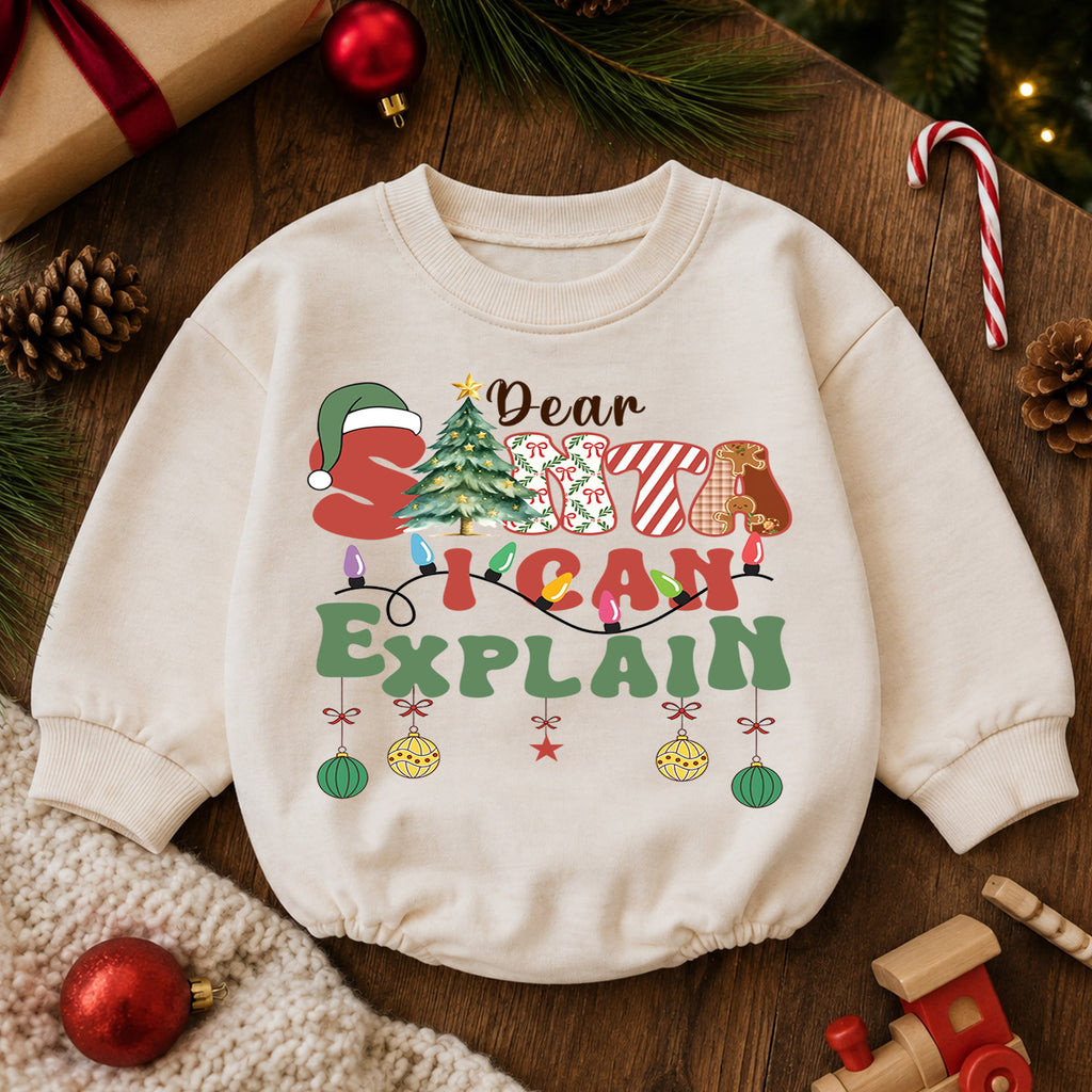 Funny Christmas Baby Romper, Dear Santa I Can Explain Holiday Outfit, Retro Santa Quote Romper, Toddler 1st Christmas Gift — product view 6