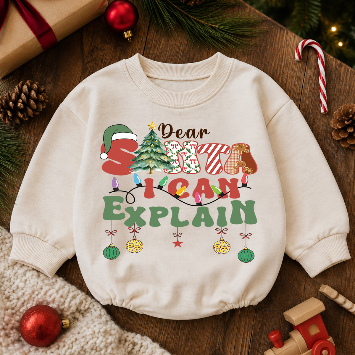 Funny Christmas Baby Romper, Dear Santa I Can Explain Holiday Outfit, Retro Santa Quote Romper, Toddler 1st Christmas Gift — product view 6