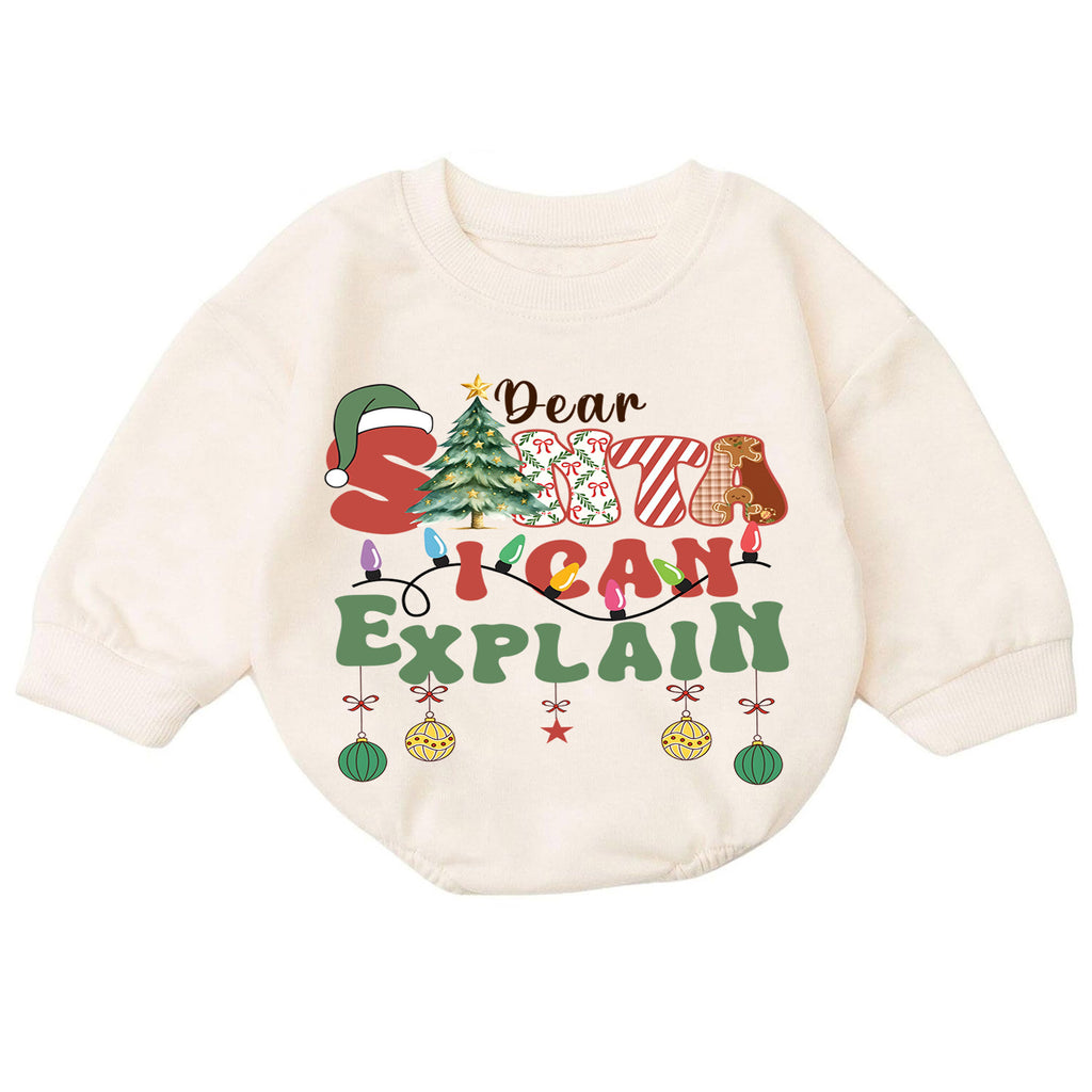Funny Christmas Baby Romper, Dear Santa I Can Explain Holiday Outfit, Retro Santa Quote Romper, Toddler 1st Christmas Gift — product view 7