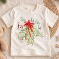 Fa La La Mistletoe Kids Christmas Shirt, Red Bow Holiday Tee, Botanical Christmas Outfit for Boys Girls, Cute Festive Kids Gift for Kids — product view 1