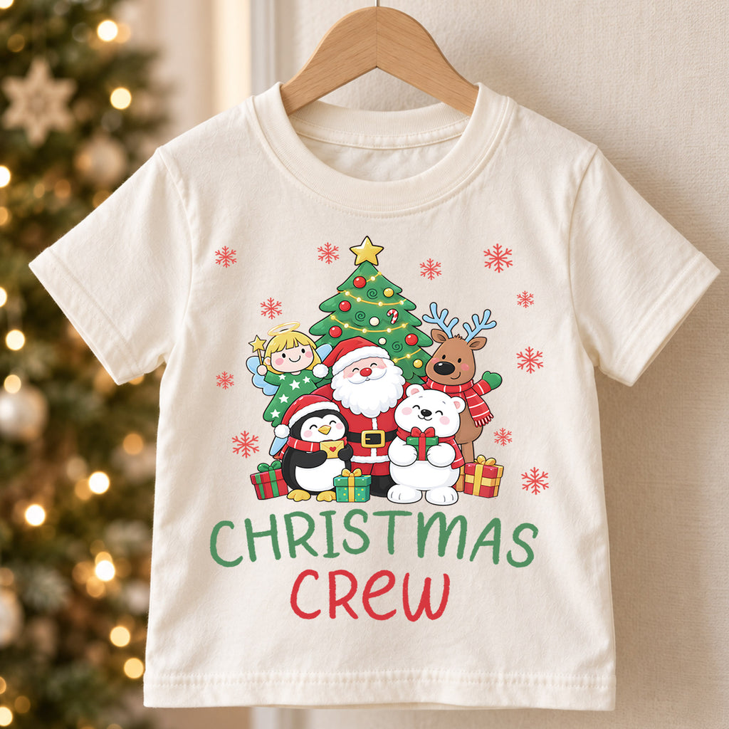 Christmas Crew Kids Shirt, Santa Reindeer Penguin Holiday Tee, Cute Christmas Characters T Shirt, Xmas Gift for Kids — product view 5