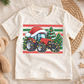 Christmas Tractor Kids Shirt, Red Tractor Santa Hat Tee, Farm Christmas T Shirt, Holiday Tractor Gift for Boys — product view 1