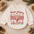 Dear Santa I Can Explain Reindeer Baby Romper, Funny Christmas Holiday Outfit, Toddler Xmas Clothes, Baby Gift — product view 1