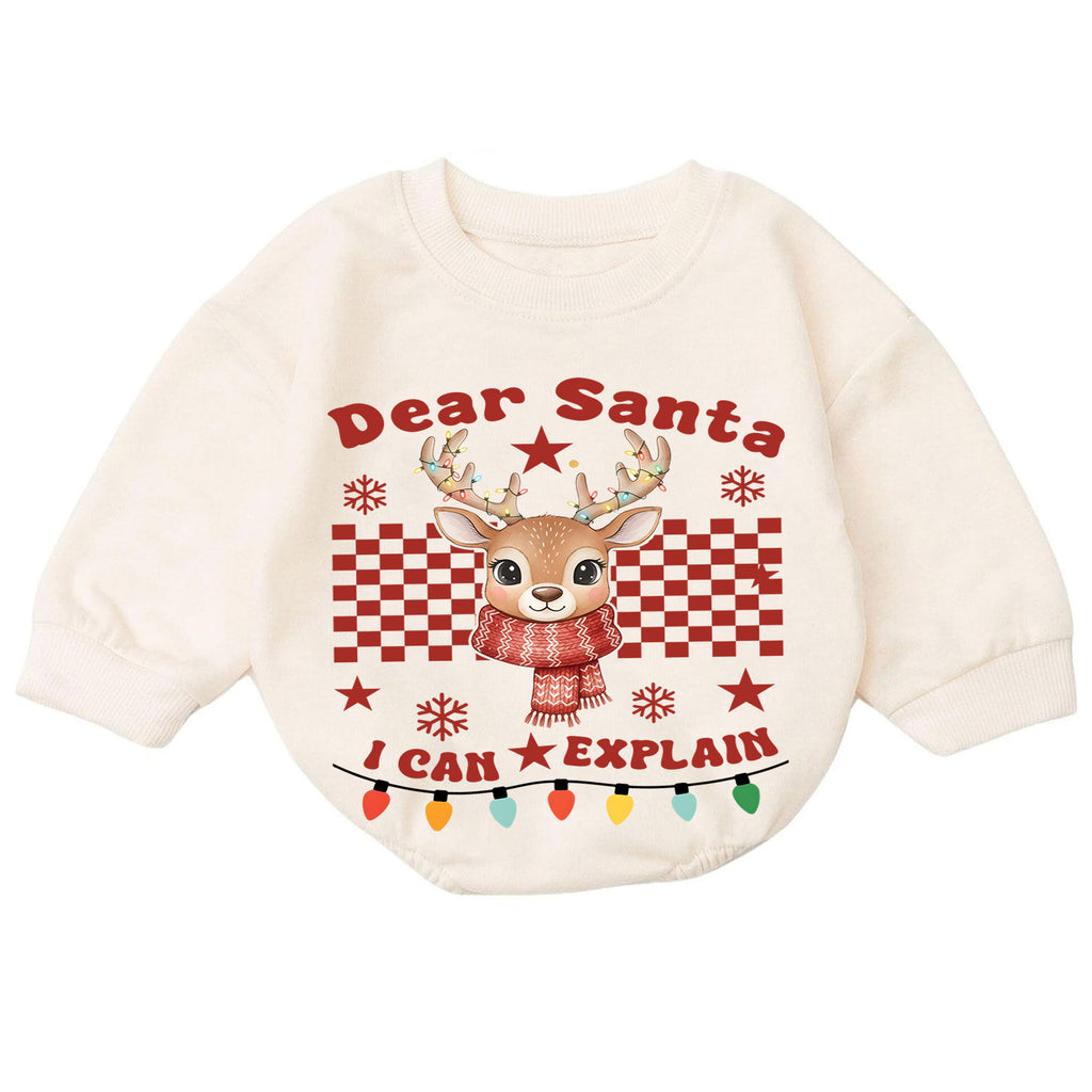 Dear Santa I Can Explain Reindeer Baby Romper, Funny Christmas Holiday Outfit, Toddler Xmas Clothes, Baby Gift — product view 7