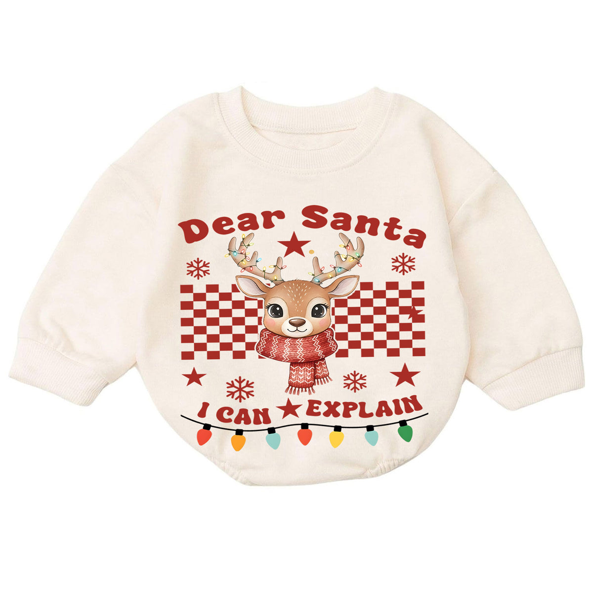 Dear Santa I Can Explain Reindeer Baby Romper, Funny Christmas Holiday Outfit, Toddler Xmas Clothes, Baby Gift — product view 7