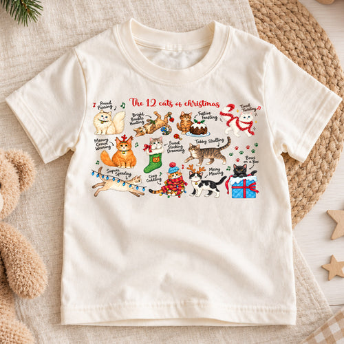 12 Cats of Christmas Kids Shirt, Funny Cat Christmas Tee, Holiday Kitty T Shirt, Christmas Gift for Cat Lovers — product view 1