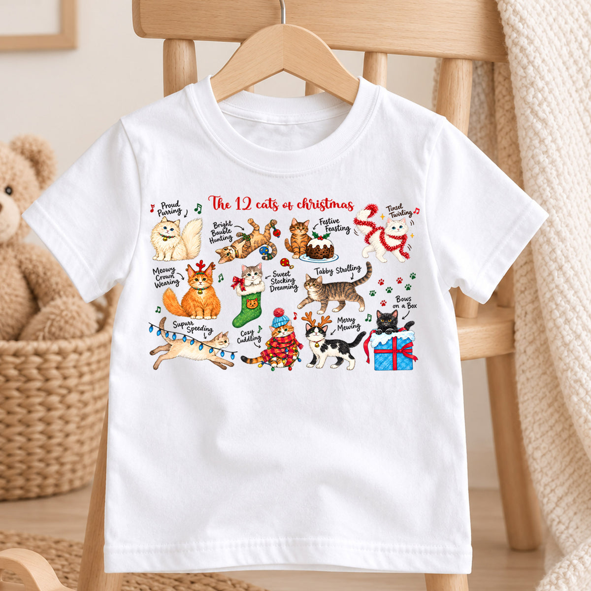 12 Cats of Christmas Kids Shirt, Funny Cat Christmas Tee, Holiday Kitty T Shirt, Christmas Gift for Cat Lovers — product view 4