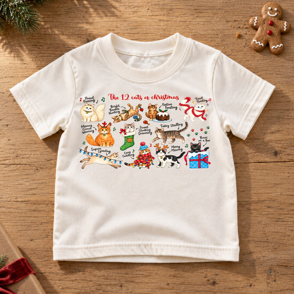 12 Cats of Christmas Kids Shirt, Funny Cat Christmas Tee, Holiday Kitty T Shirt, Christmas Gift for Cat Lovers — product view 6