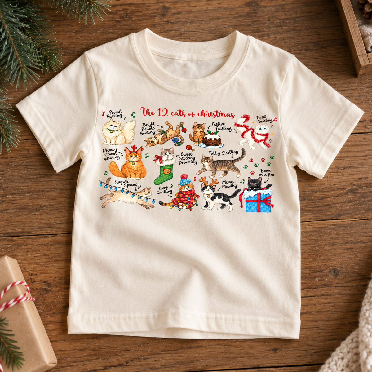 12 Cats of Christmas Kids Shirt, Funny Cat Christmas Tee, Holiday Kitty T Shirt, Christmas Gift for Cat Lovers — product view 7