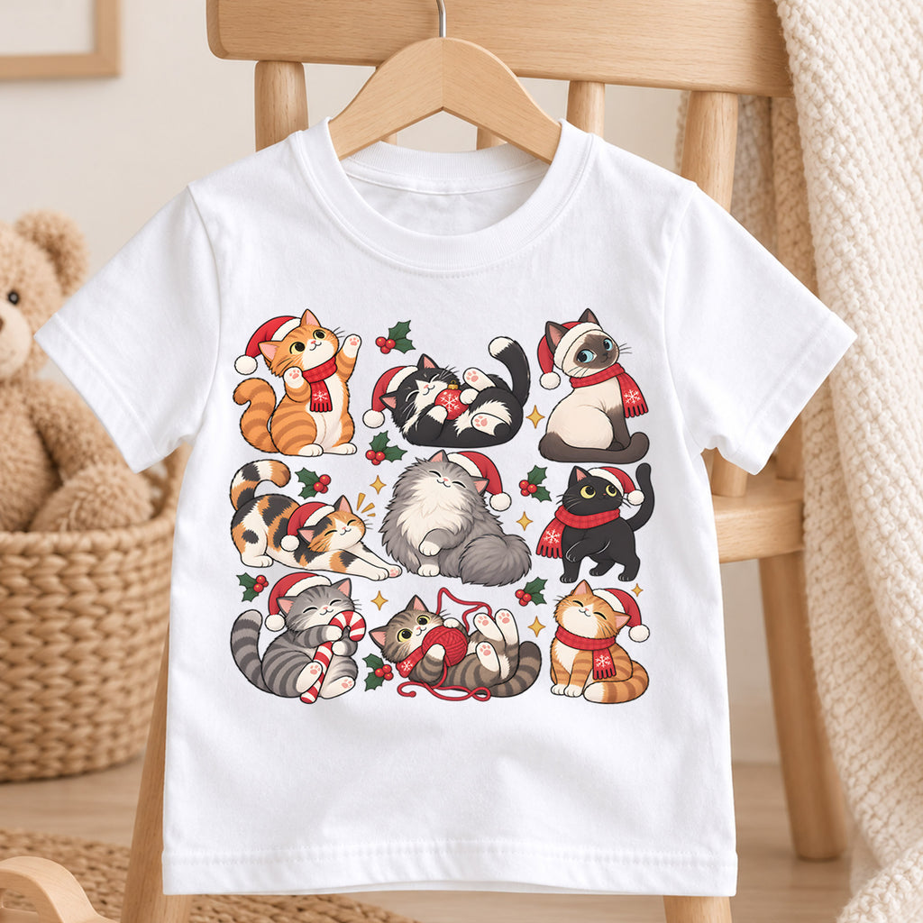 Christmas Cats Kids Shirt, Cute Santa Hat Kittens Tee, Holiday Cat T Shirt, Funny Xmas Gift for Cat Lovers — product view 4