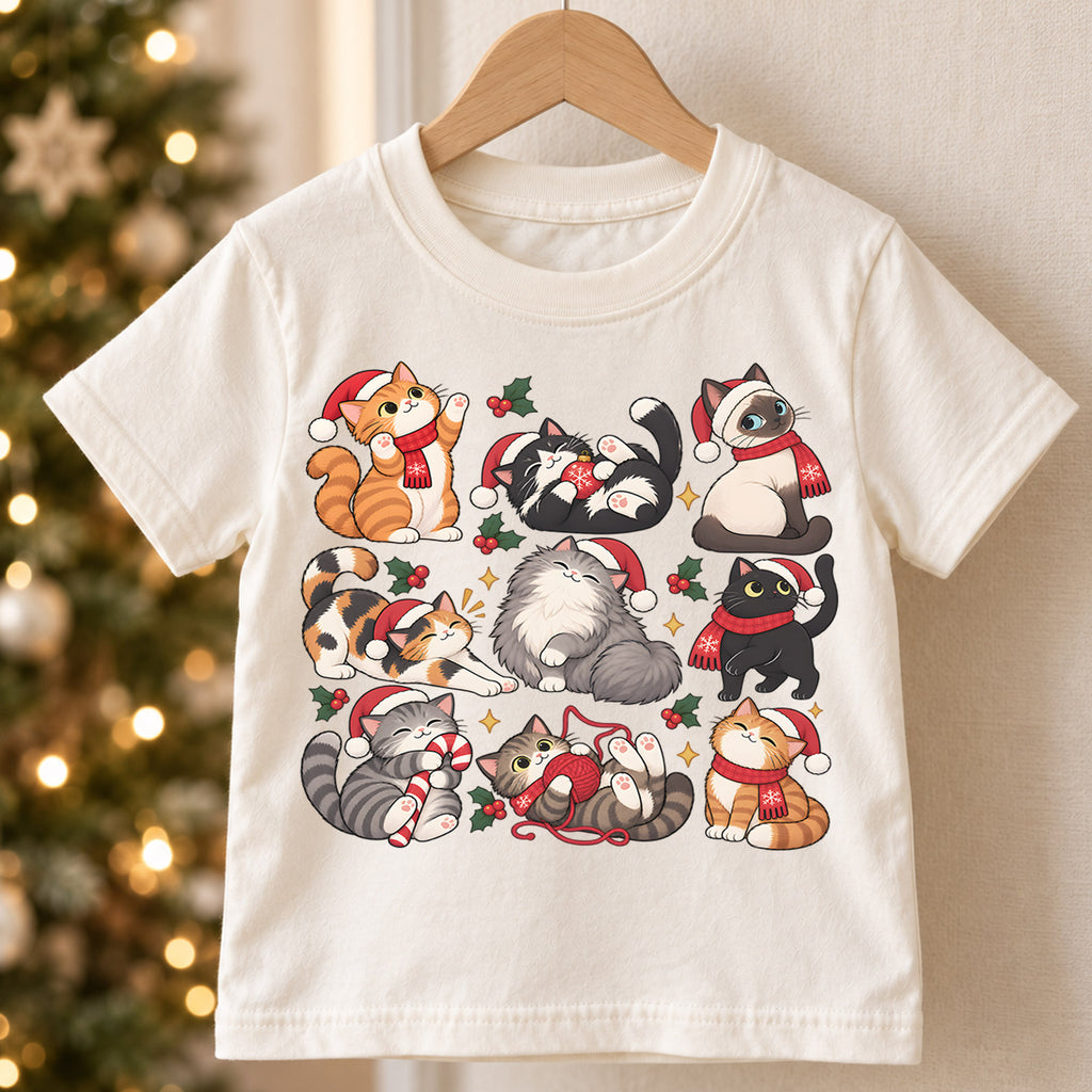 Christmas Cats Kids Shirt, Cute Santa Hat Kittens Tee, Holiday Cat T Shirt, Funny Xmas Gift for Cat Lovers — product view 5