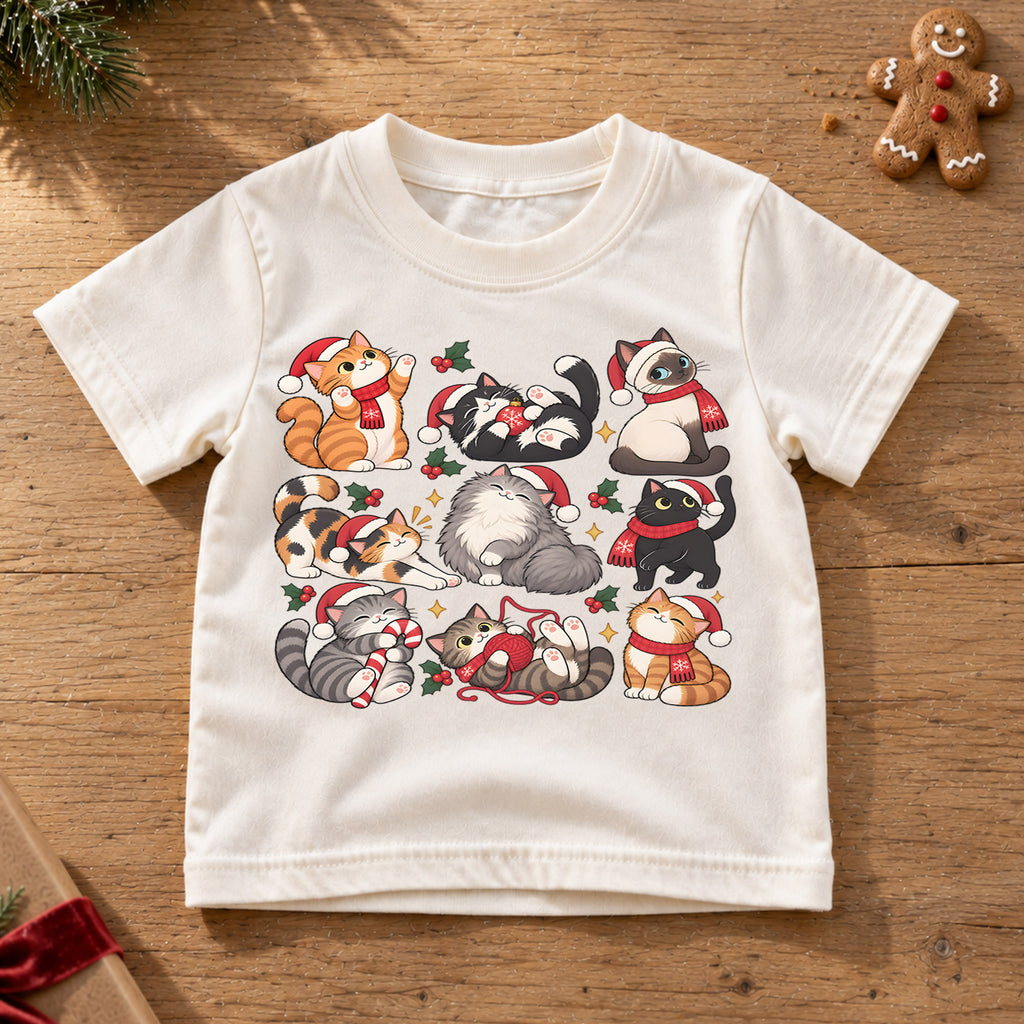 Christmas Cats Kids Shirt, Cute Santa Hat Kittens Tee, Holiday Cat T Shirt, Funny Xmas Gift for Cat Lovers — product view 6