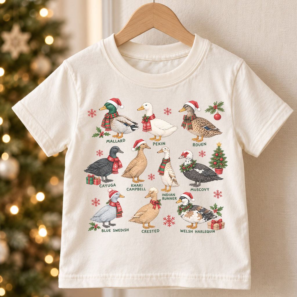 Christmas Duck Breeds Kids Shirt, Duck Lover Holiday Tee, Mallard Pekin Muscovy Christmas T Shirt, Farm Animal Gift — product view 5
