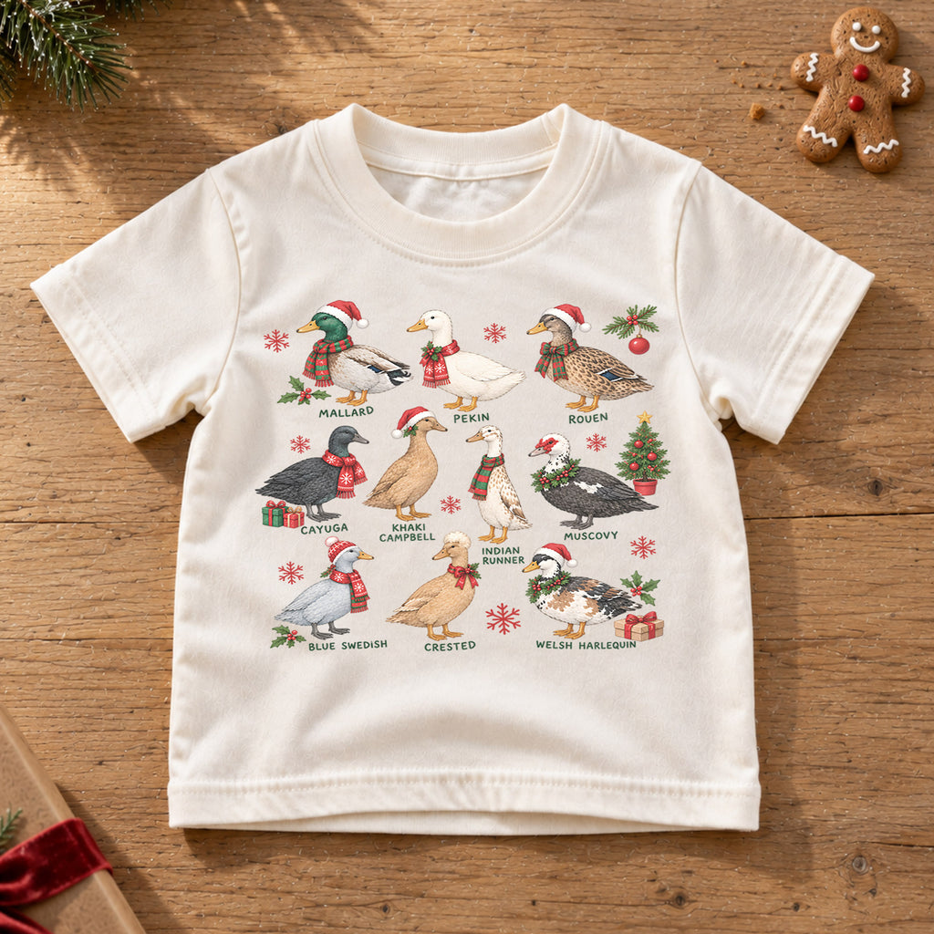 Christmas Duck Breeds Kids Shirt, Duck Lover Holiday Tee, Mallard Pekin Muscovy Christmas T Shirt, Farm Animal Gift — product view 6