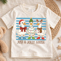 Just a Jolly Goose Kids Christmas Shirt, Funny Goose Holiday Tee, Christmas Goose T Shirt, Silly Goose Xmas Gift — product view 1