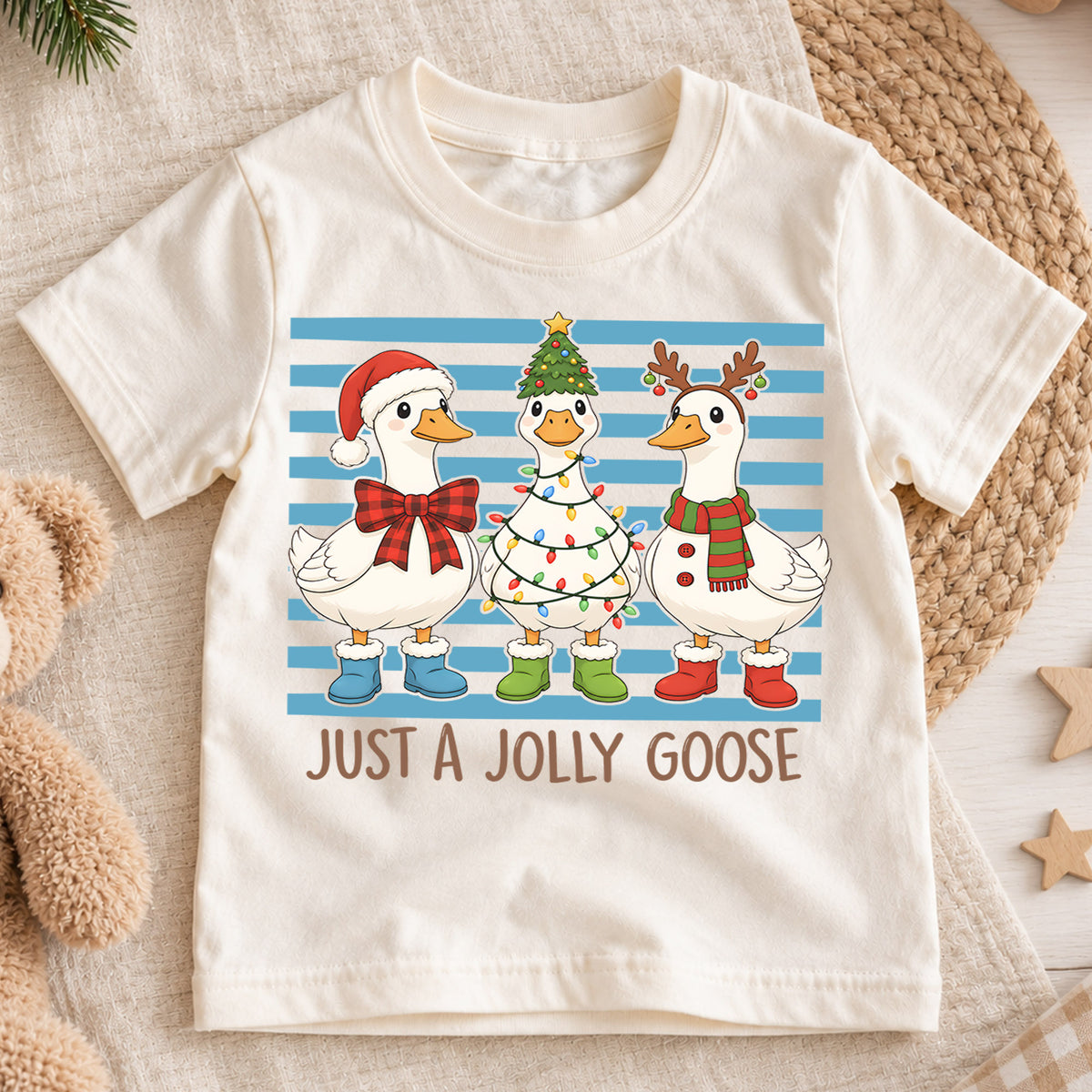 Just a Jolly Goose Kids Christmas Shirt, Funny Goose Holiday Tee, Christmas Goose T Shirt, Silly Goose Xmas Gift — product view 1