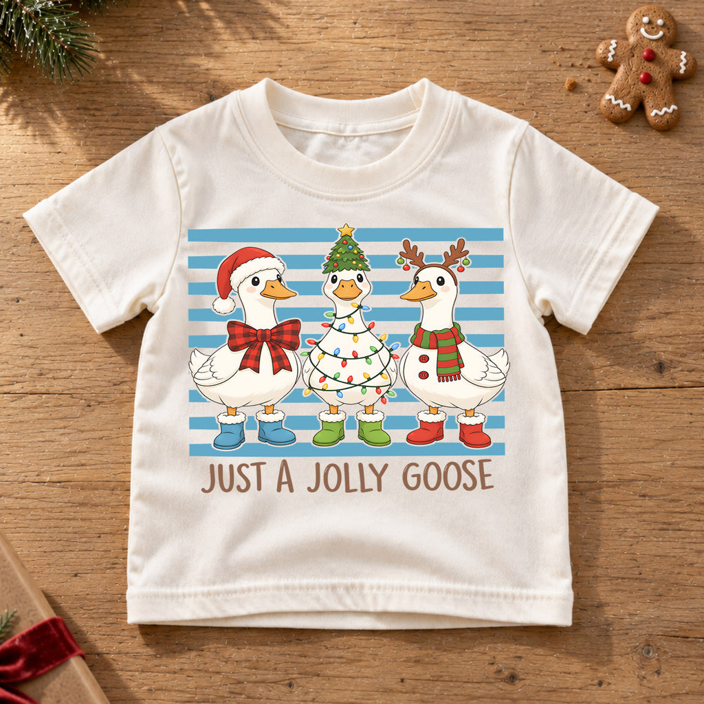 Just a Jolly Goose Kids Christmas Shirt, Funny Goose Holiday Tee, Christmas Goose T Shirt, Silly Goose Xmas Gift — product view 6