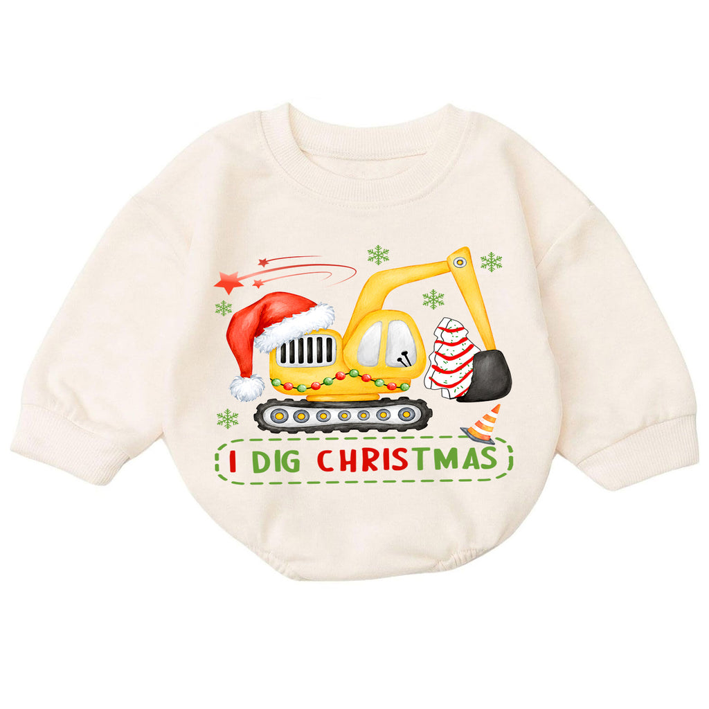 Baby Christmas Romper, I Dig Christmas Excavator Outfit, Cute Construction Holiday Romper, Toddler 1st Christmas Gift for Boys — product view 7