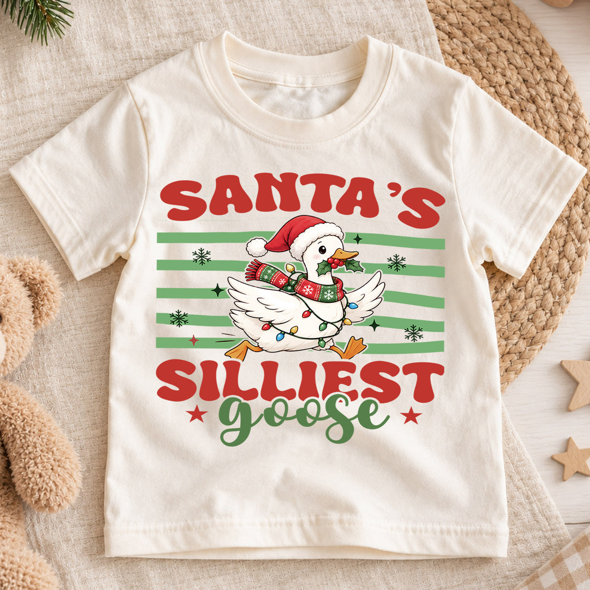 Santa's Silliest Goose Kids Shirt, Funny Christmas Goose Tee, Silly Goose Holiday T Shirt, Cute Xmas Gift for Kids — product view 1