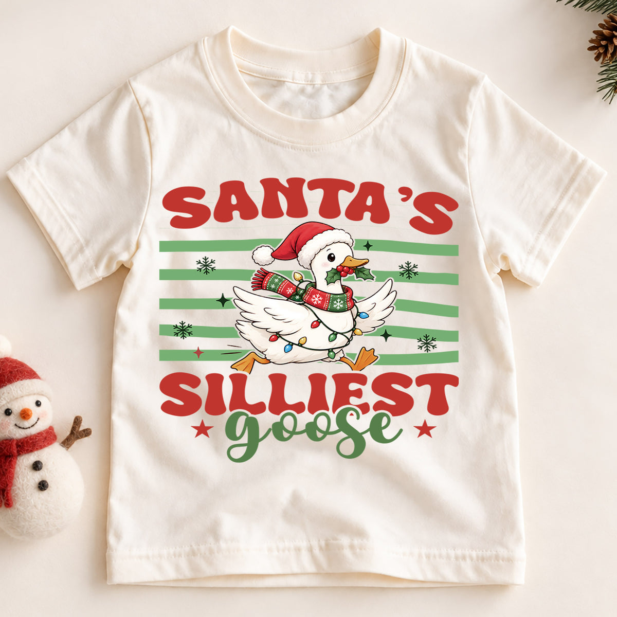 Santa's Silliest Goose Kids Shirt, Funny Christmas Goose Tee, Silly Goose Holiday T Shirt, Cute Xmas Gift for Kids — product view 2