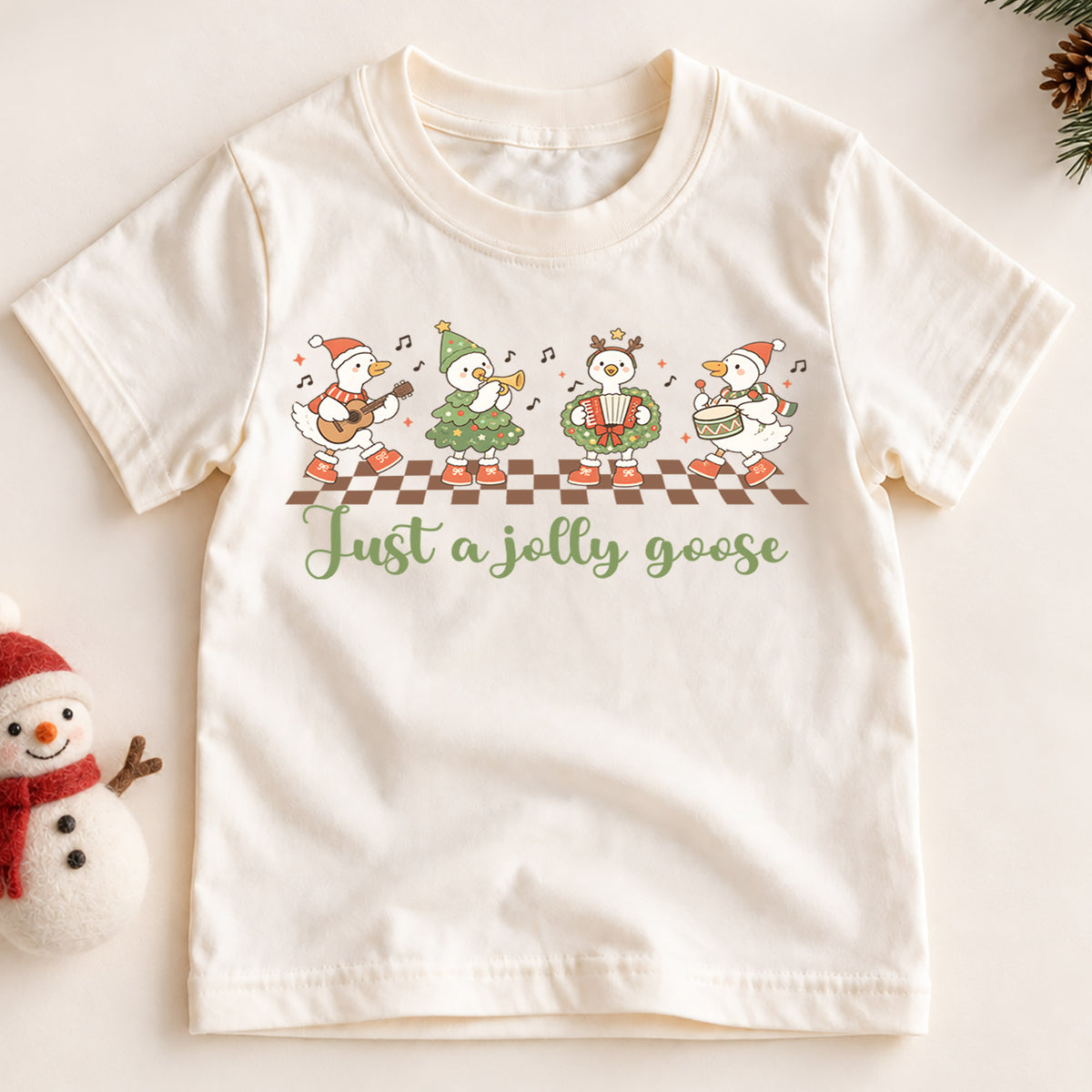 Just a Jolly Goose Kids Shirt, Christmas Goose Band Tee, Funny Musical Goose Holiday T Shirt, Xmas Gift for Kids — product view 2