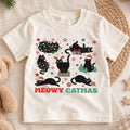 Meowy Catmas Kids Shirt, Funny Black Cat Christmas Tee, Cat Tangled in Lights Holiday Shirt, Cat Lover Xmas Gift — product view 1
