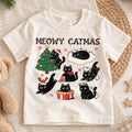 Meowy Catmas Black Cat Kids Shirt, Funny Christmas Cat Tee, Holiday Kitty T Shirt, Cute Xmas Gift for Cat Lovers — product view 1