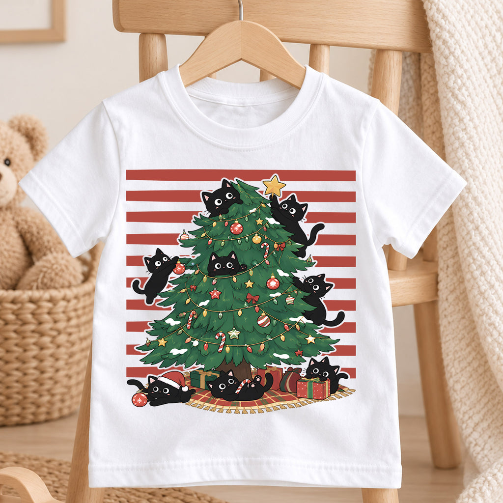 Black Cats Christmas Tree Kids Shirt, Funny Cat Christmas Tee, Cats in Christmas Tree T Shirt, Holiday Cat Lover Gift — product view 4