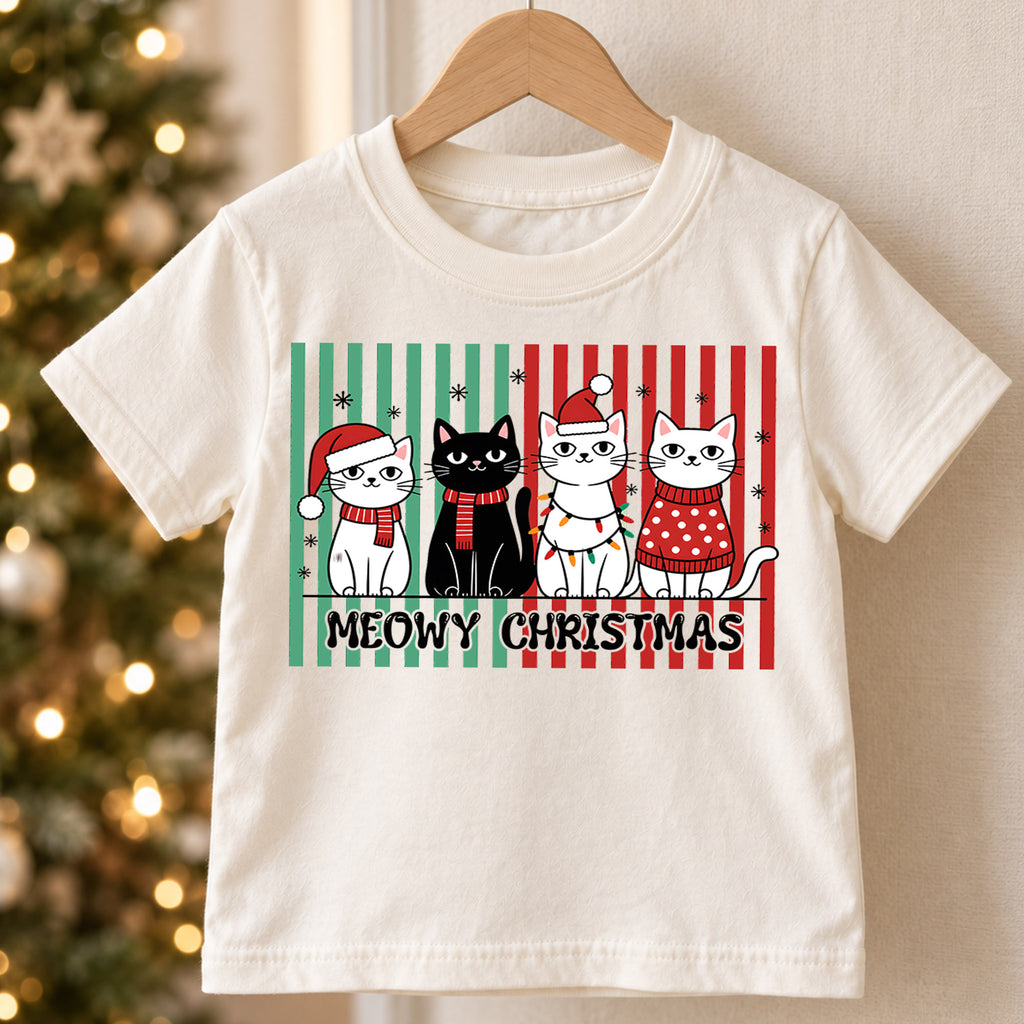 Meowy Christmas Kids Shirt, Christmas Cats Tee, Cute Holiday Cat Family T Shirt, Funny Cat Lover Xmas Gift — product view 5