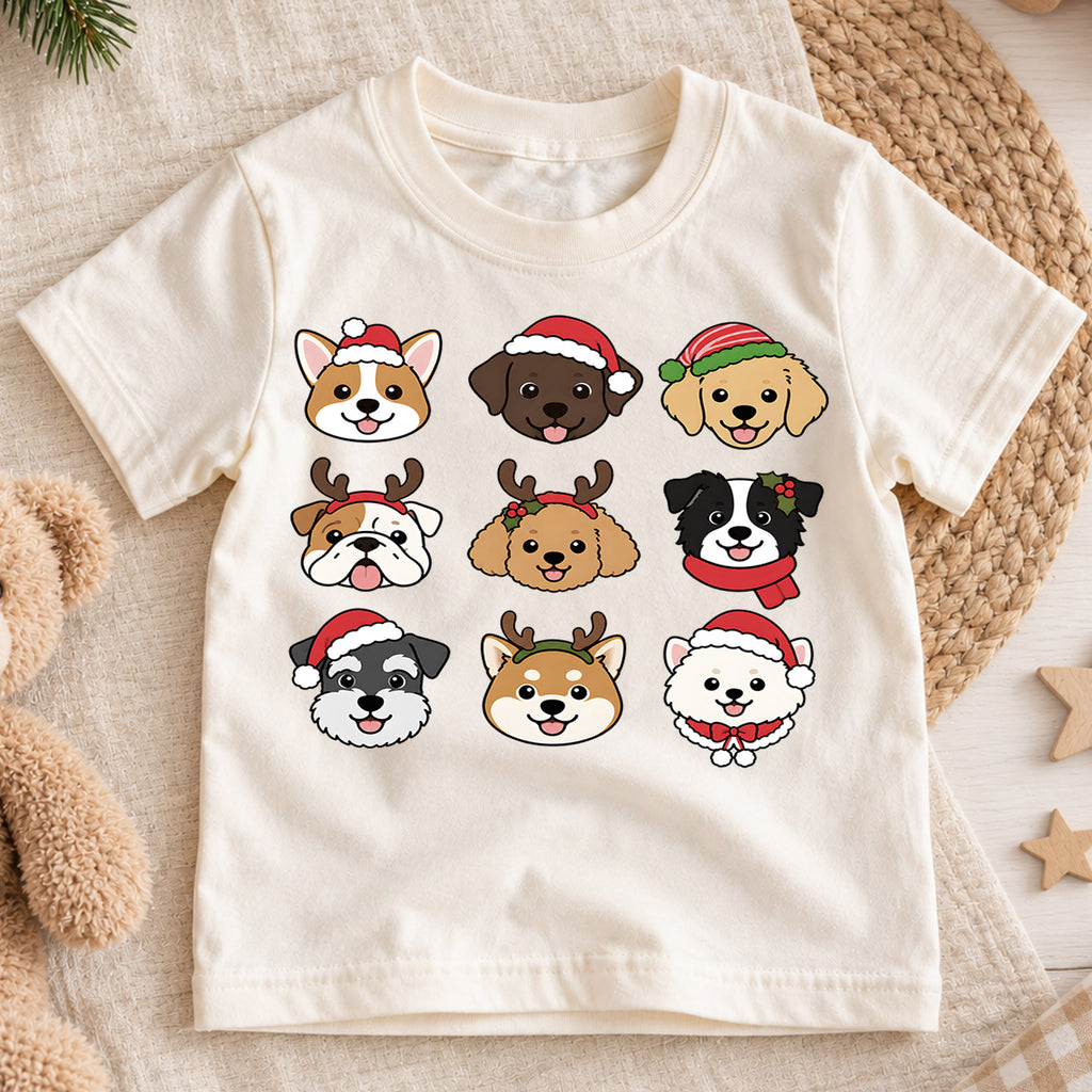 Christmas Dogs Kids Shirt, Cute Holiday Puppy Tee, Santa Hat Dog Christmas T Shirt, Xmas Gift for Dog Lovers — product view 1