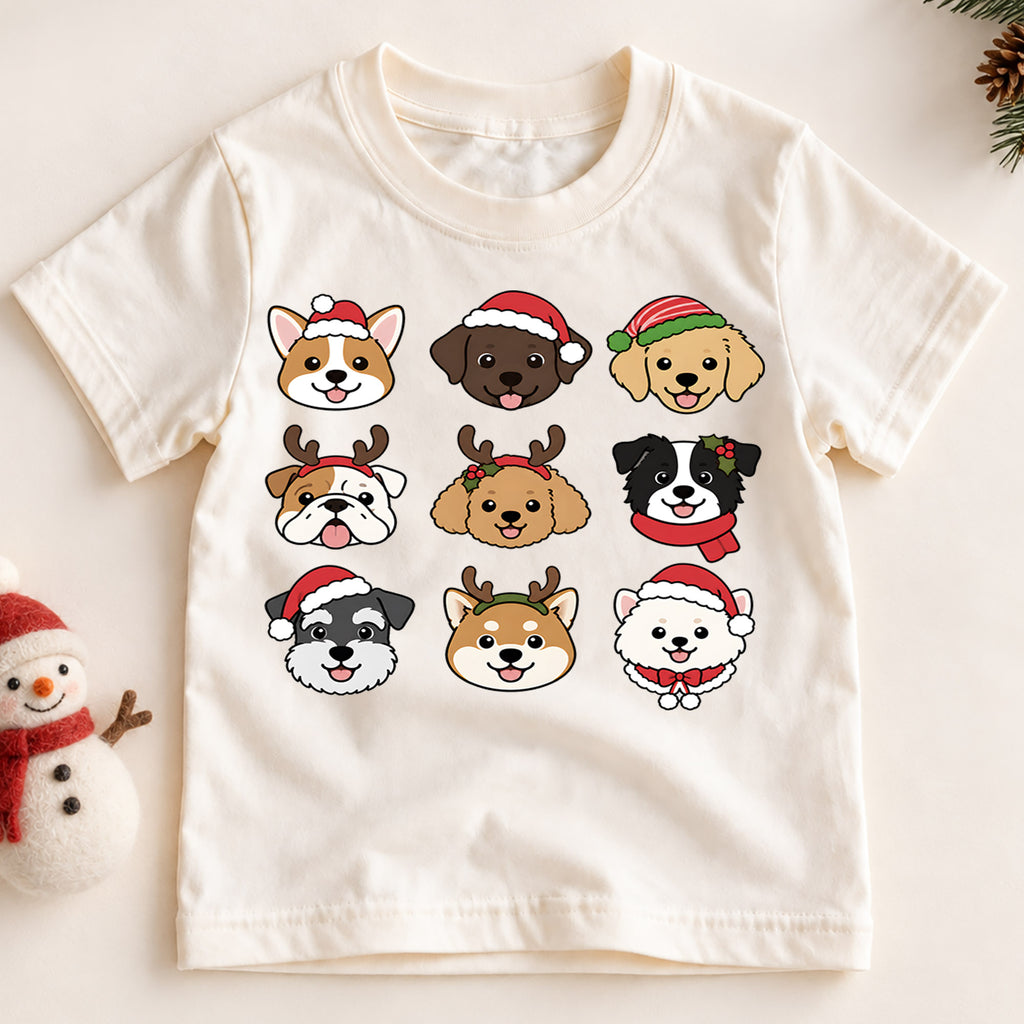 Christmas Dogs Kids Shirt, Cute Holiday Puppy Tee, Santa Hat Dog Christmas T Shirt, Xmas Gift for Dog Lovers — product view 2