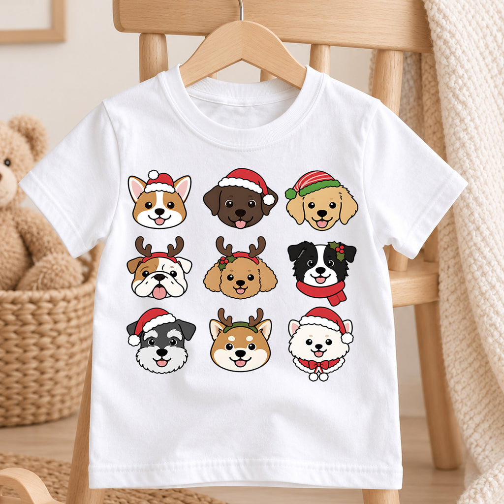 Christmas Dogs Kids Shirt, Cute Holiday Puppy Tee, Santa Hat Dog Christmas T Shirt, Xmas Gift for Dog Lovers — product view 4