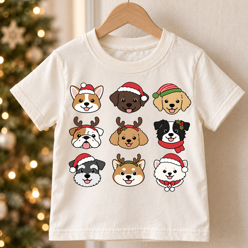 Christmas Dogs Kids Shirt, Cute Holiday Puppy Tee, Santa Hat Dog Christmas T Shirt, Xmas Gift for Dog Lovers — product view 5