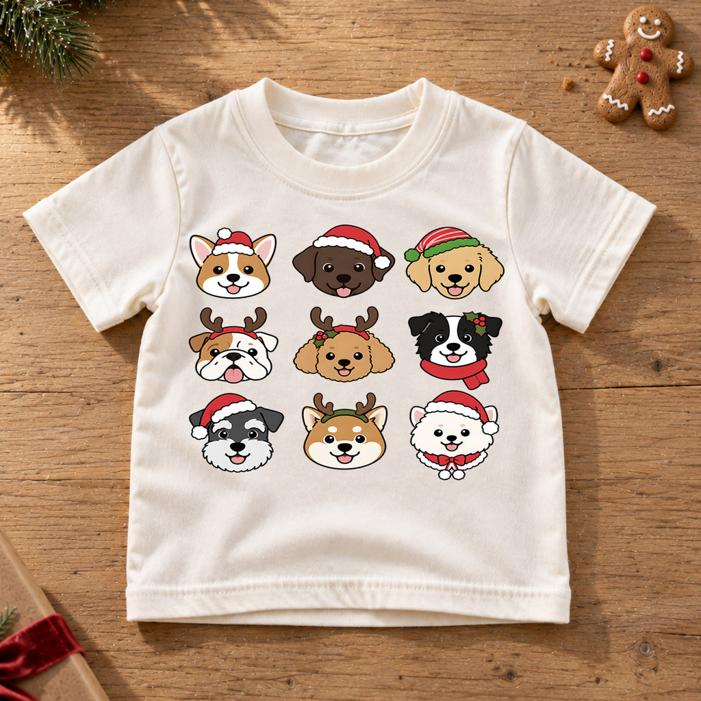 Christmas Dogs Kids Shirt, Cute Holiday Puppy Tee, Santa Hat Dog Christmas T Shirt, Xmas Gift for Dog Lovers — product view 6