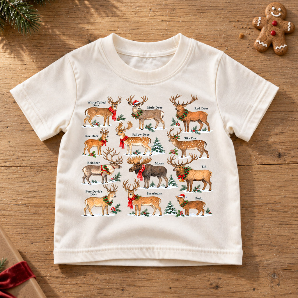 Christmas Deer Species Kids Shirt, Reindeer Wildlife Tee, Deer Identification Holiday T Shirt, Nature Lover Christmas Gift — product view 6