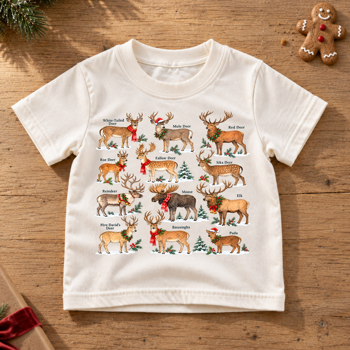 Christmas Deer Species Kids Shirt, Reindeer Wildlife Tee, Deer Identification Holiday T Shirt, Nature Lover Christmas Gift — product view 6
