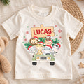 Custom Safari Christmas Kids T-Shirt, Personalized Name Animal Jeep Holiday Shirt, 1st Christmas Gift, My First Birthday Keepsake Outfit — product view 1
