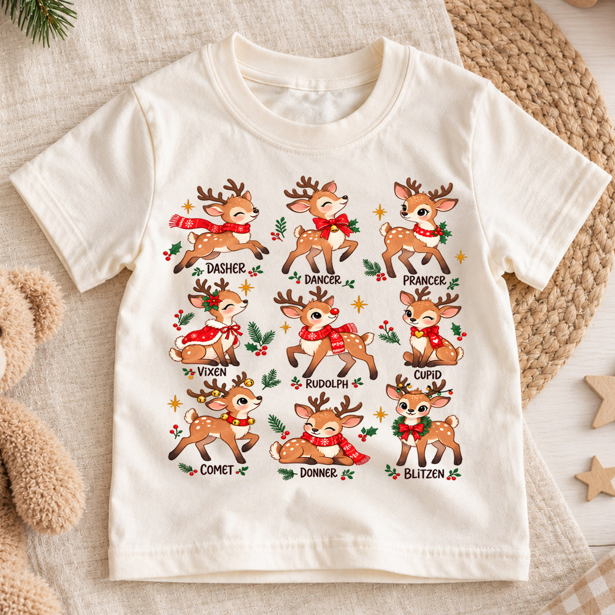 Deer Species Christmas Kids Shirt, Wildlife Identification Tee, Reindeer Moose Elk Holiday T Shirt, Nature Lover Gift — product view 1