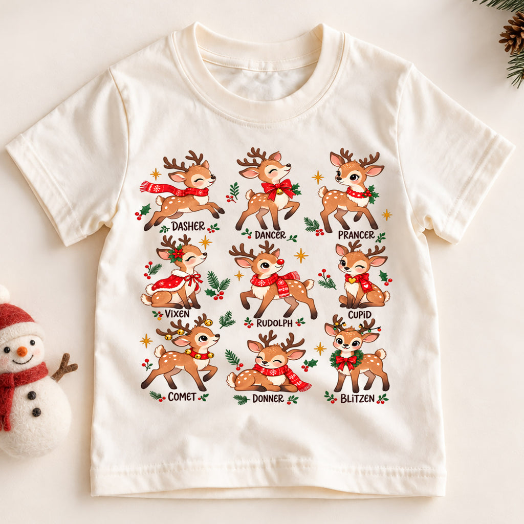 Deer Species Christmas Kids Shirt, Wildlife Identification Tee, Reindeer Moose Elk Holiday T Shirt, Nature Lover Gift — product view 2