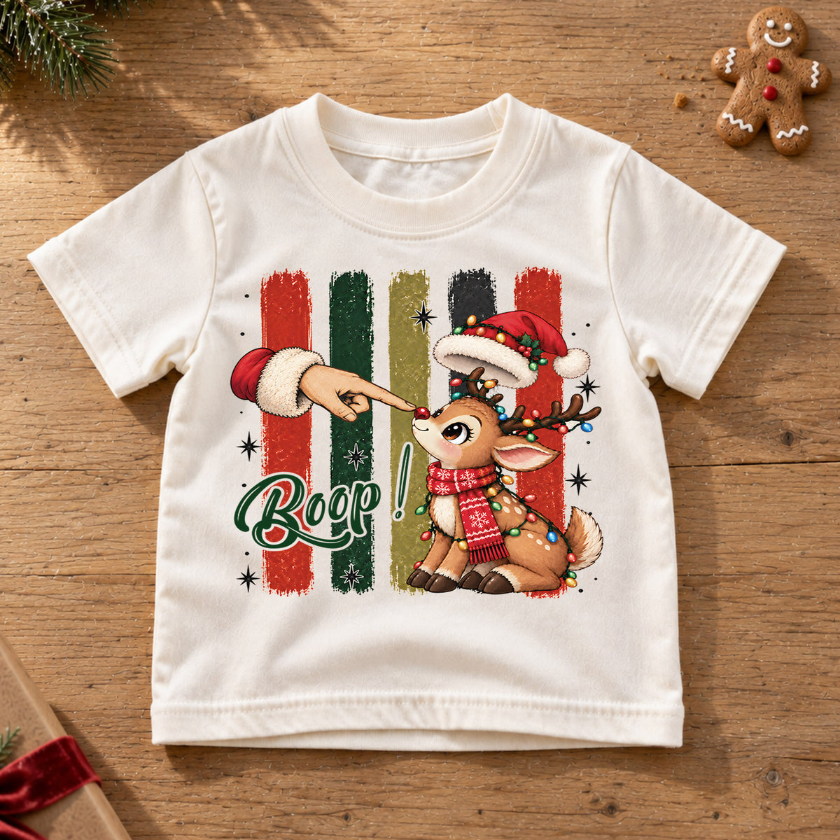 Boop Reindeer Kids Christmas Shirt, Cute Rudolph Nose Tee, Funny Christmas Deer T Shirt, Holiday Gift for Kids — product view 6