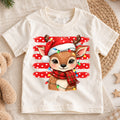 Cute Reindeer Christmas Kids Shirt, Santa Hat Deer Tee, Christmas Lights Reindeer T Shirt, Holiday Gift for Girls and Boys — product view 1