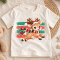 Cute Running Reindeer Kids Christmas Shirt, Santa Hat Deer Tee, Holiday Reindeer T Shirt, Xmas Gift for Kids Holiday Outfit for Boys Girls — product view 1