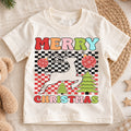 Christmas Reindeer Kids Shirt, Cute Running Deer Tee, Santa Hat Holiday T Shirt, Festive Xmas Gift for Boys and Girls Christmas Tee — product view 1