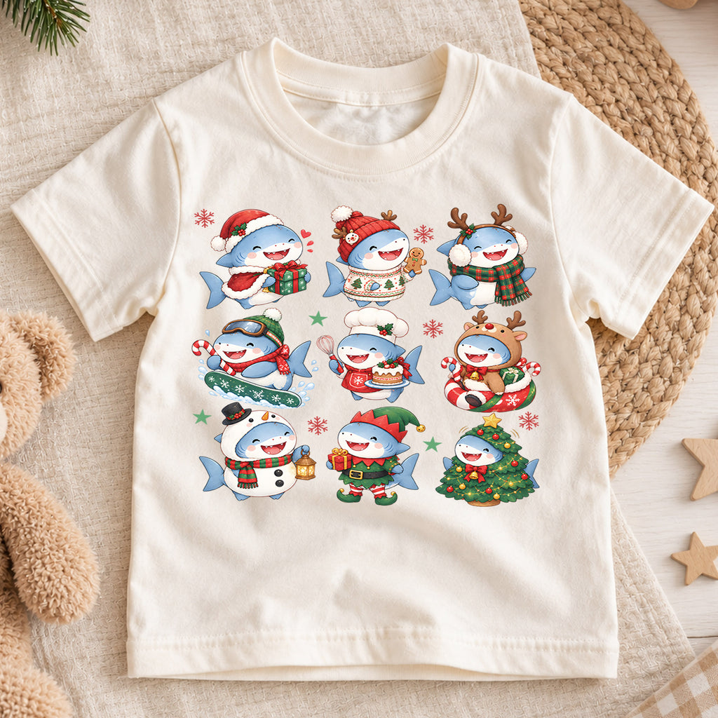 Christmas Shark Kids Bubble Top, Cute Shark Holiday Shirt, Funny Ocean Christmas Outfit, Toddler Xmas Gift Holiday Outfit for Boys Girls — product view 1